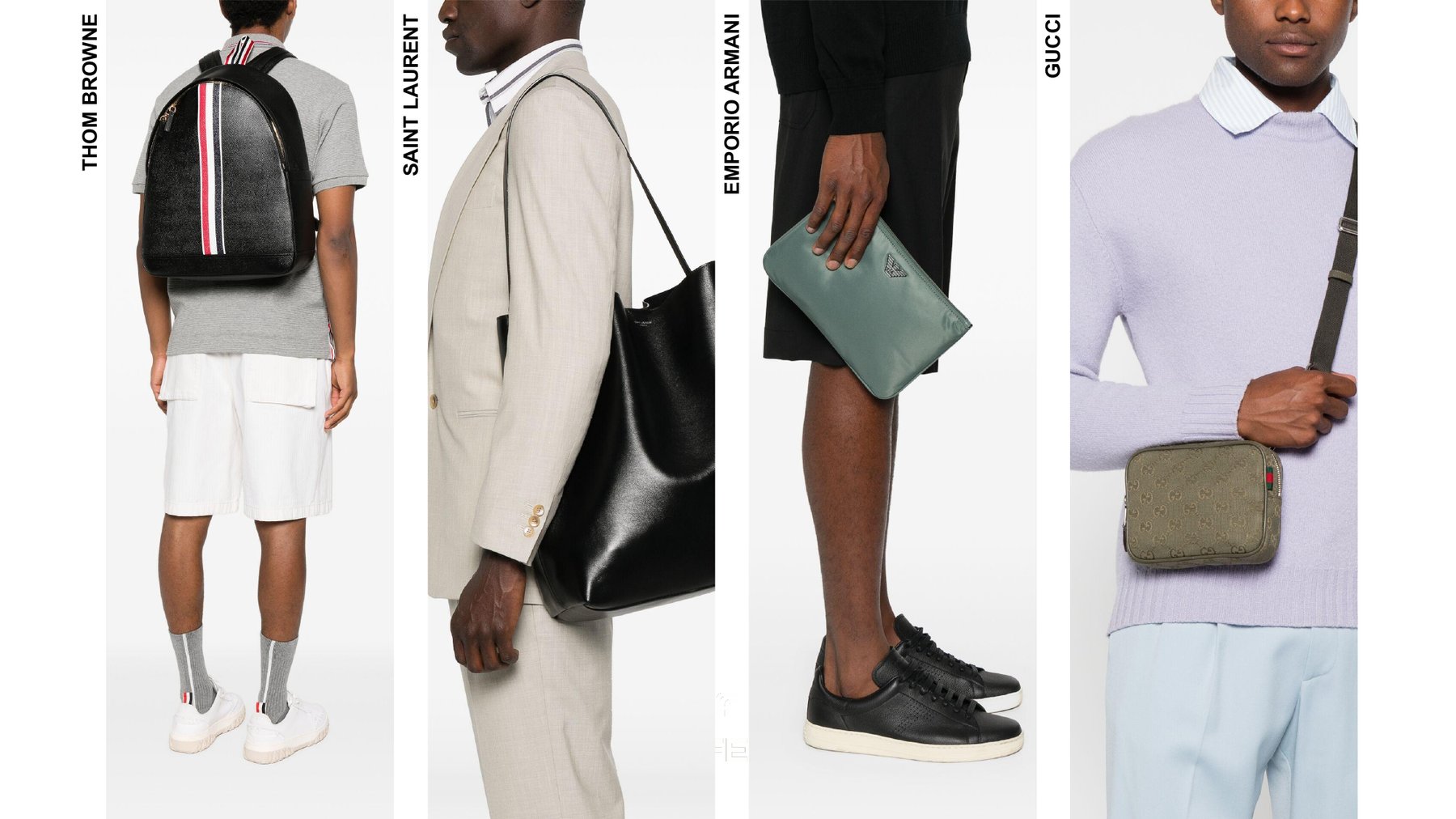 Seleção de malas de homem — Thom Browne, Saint Laurent, Emporio Armani, Gucci