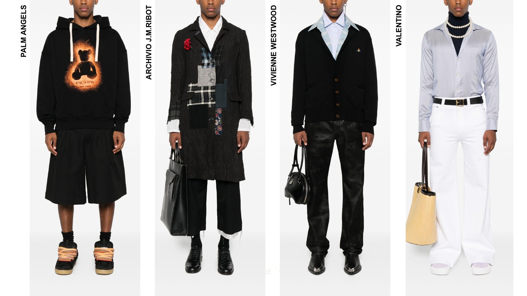 Seleção de roupa de homem — Palm Angels, Archivio J.M. Ribot, Vivienne Westwood, Valentino