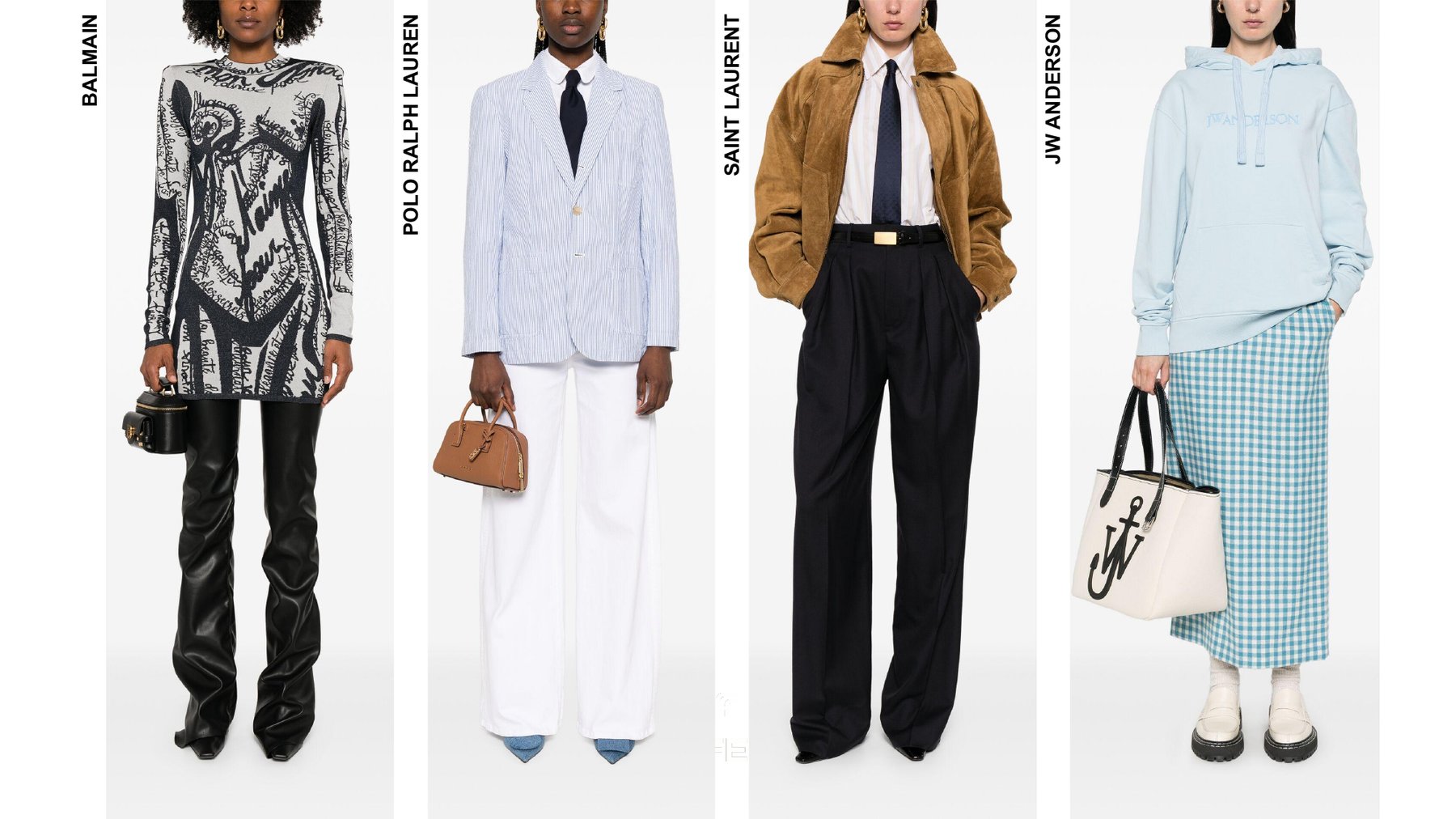 Seleção de roupa de senhora — Balmain, Polo Ralph Lauren, Saint Laurent, JW Anderson
